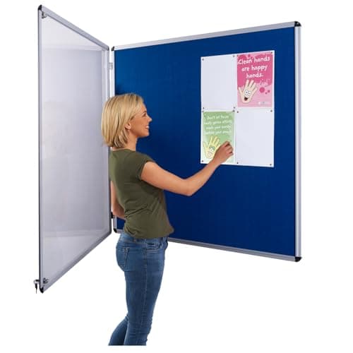 Image of Tamperproof Lockable Noticeboard | Blue Felt | 90 x 90 cm | Aluminium Frame with Double Locks and Keys | - Ideal for Office, School Displays
