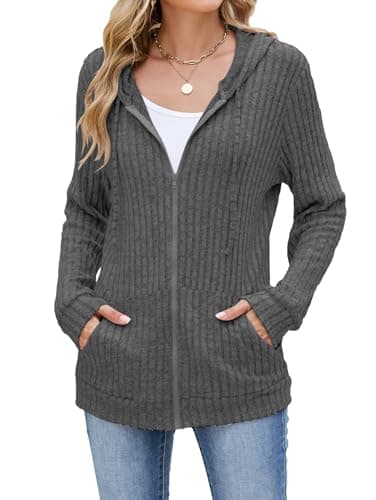 Image of iChunhua Zip up Hoodies for Women UK Hooded Cardigans Lightweight Jacket with Pockets (Dark Grey, Large)