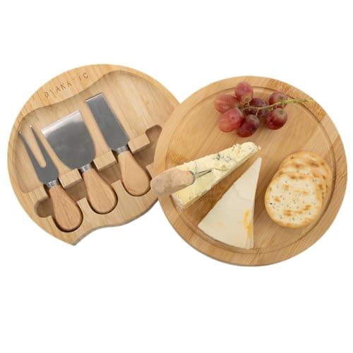Image of Dyanatic Round Charcuterie Boards, Cheese Board Set with Slide Out Knife Compartment | Cheese Board and Knife Set, House Warming Gifts New Home | Cheese Gift Set, Perfect Cheese Board Gift Set