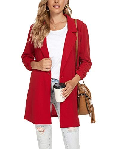 Image of MINTLIMIT Womens Lapel Blazer Long Sleeve Solid Formal Suit Jacket Office Cardigan Coat (Red, Small)