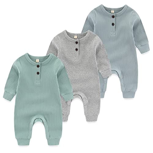 Image of Newborn Baby Boys Romper Cotton Footless Pajamas Baby Grow Jumpsuit Sleep and Play, 3-6 Months