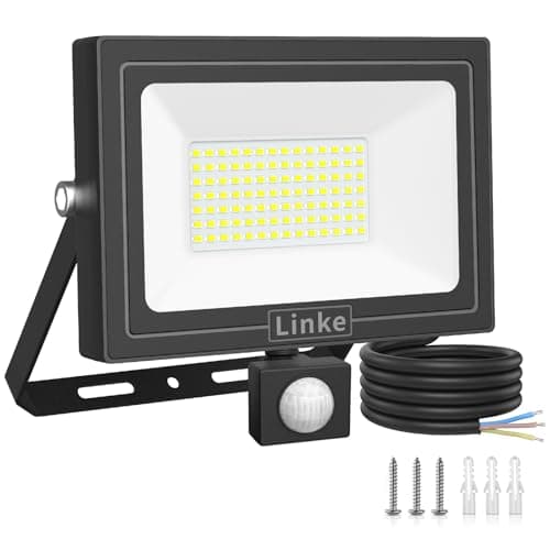 Image of Linke 80W Security Lights Outdoor Motion Sensor, 7200 Lumen LED Floodlights with PIR Sensor, IP66 Waterproof Motion Sensor Floodlight, 6500K Outdoor Light Mains Powered for Garden Backyard Garage
