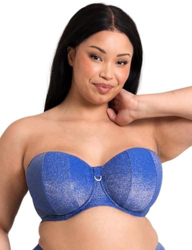 Image of Curvy Kate Underwired Bandeau Bikini Top Sapphire Seas Womens Ladies Sport Beach Swimwear Blue Sparkle Cup Size 38E