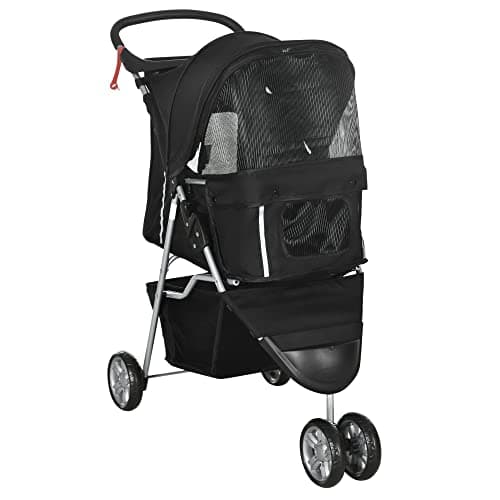 Image of PawHut Pet Travel Stroller Cat Dog Pushchair Trolley Puppy Jogger Carrier Three Wheels for Small Miniature Dogs(Black)