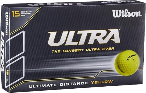Image of Wilson Hard 2-Piece Construction Men's Golf Balls for Maximum Distance, 15-pack, Beginners to advanced players, High compression, Ionomer, Ultra Lue, Yellow, WGWR60600