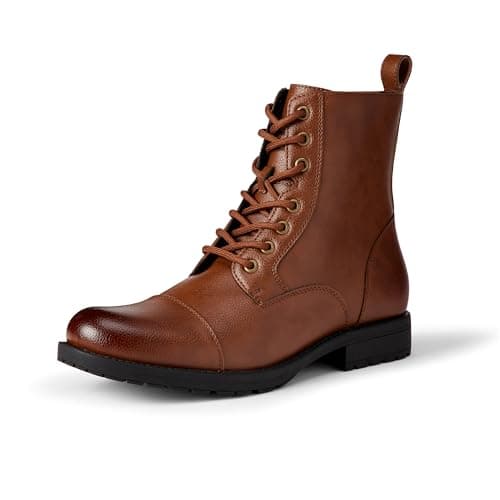 Image of Amazon Essentials Men's Cap-Toe Lace-Up Combat Boots with Zip, Dark Tan, 10 UK