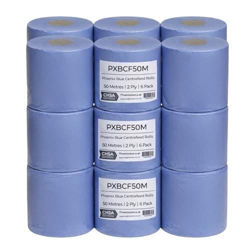 Image of Blue Centre Feed Paper Towel 2 Ply - 18 Pack | Strong, Absorbent Cleaning for Kitchen, Industrial & Commercial Use | Embossed Wipe Tissue for Dispensers