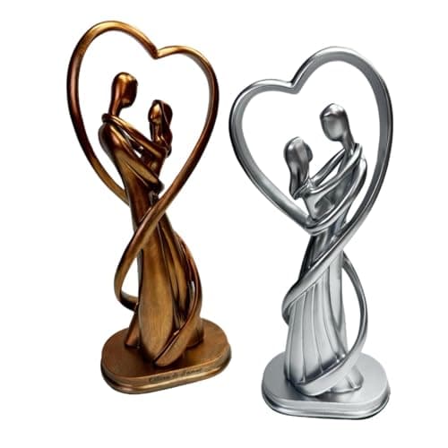 Image of TinyGift Personalised Wedding Pottery or Bronze Anniversary Couple Figurines - Romantic Sculpture for Valentine's & Christmas Day - Copper Ornaments for The Home Living Room for Women & Men