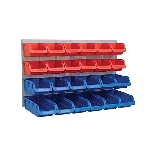 Image of Faithfull 24 Wall Mounted Storage Bins with Metal Back Panel – Plastic Parts Organiser for Garage, Workshop, Van or Shed – 64 x 38 x 22cm
