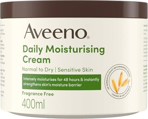 Image of Aveeno Daily Moisturising Cream (1 x 400ml), Fragrance-Free Moisturiser, Long-Lasting 48 Hour Moisturisation, Body Cream with Nourishing Oat and Shea Butter for Healthy Looking Dry & Sensitive Skin