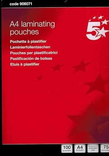 Image of 5 Star Office Laminating Pouches 150 Micron for A4 Glossy (Pack 100)