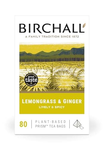 Image of Birchall Tea Bags, Lemongrass & Ginger Herbal Tea Gift Set, Caffeine Free Tea Bursting with Full Flavour, 80 Plant-Based Prism Tea Bags