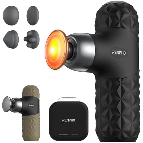 Image of RENPHO Mini Massage Gun with Heat,Massage Gun Deep Tissue with 4 Massage Heads,Ultra Small & Quiet Muscle Gun with Carry Case for Gym Office Workout Muscle Massager,Gifts for Women,Black