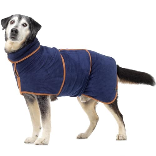 Image of Lucky Paws® UK Dog Drying Coat - Luxurious Double Layer Dog Towel Robe - Dry Your Dogs in Minutes - Ultra Absorbent Drying Robe & Super Soft Dressing Gown (XL, French Navy)