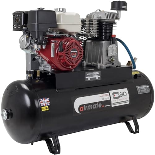 Image of SIP Airmate ISHP11/200 Industrial Petrol Belt-Driven Air Compressor, Powered by Honda™ GX340 340cc, 200L, 150psi / 10.3 Bar 35CFM