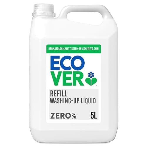 Image of Ecover Zero Washing Up Liquid Refill, Washing Up Soap, Tough on Grease and Grime, Dermatologically Tested, 1 x 5L