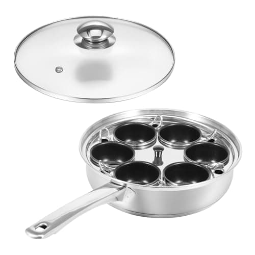 Image of 6 Cups Egg Poacher Pan, Stainless Steel Poached Egg Cooker with Glass Cover,Uniform Heating Poached Maker Pan Compatible with Induction Cookers and Gas Stoves for Home Kitchen