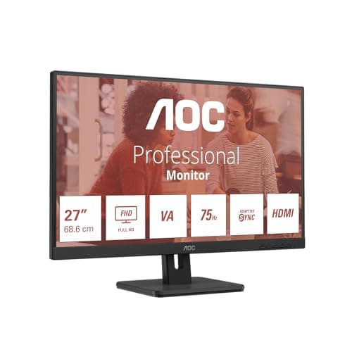 Image of AOC 27E3UM - 27 Inch FHD Monitor, VA, 75Hz, 4ms, slim design, Speakers, Flicker Free, Low Blue light, USB Hub, Tilt, Adaptive Sync (1920 x 1080 @75Hz, 300 cd/m², HDMI 1.4 / DP 1.2 / USB 3.2)