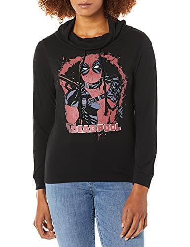 Image of Marvel Women's Shirt, Black//Official Painted Deadpool Junior's Long Sleeved Cowl, X-Small