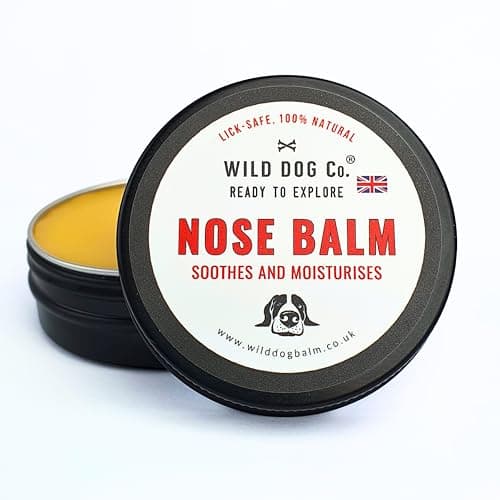 Image of Dog Nose Balm for dry damaged noses works fast, snout soother repairs sore, crusty, dry dog noses and lips, loved by frenchies, bulldogs, labradors and all breeds of dog, made in the UK 30g