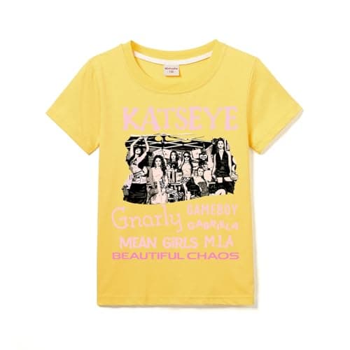Image of Girls KATSEYE Tee Kids 100% Cotton T-Shirt Tops for 3-13 Years (Yellow,11 Years)