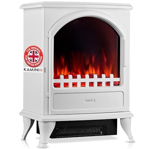 Image of KAMINIO Electric Fireplace LENI - Electrical Stove with Heater, 3D Flame Effect (White)