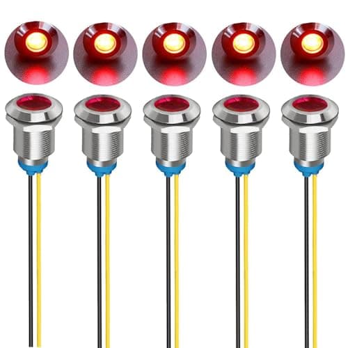 Image of Gebildet 5Pcs 12mm 230V AC LED Metal Indicator Light Waterproof Signal Lamp (Red)