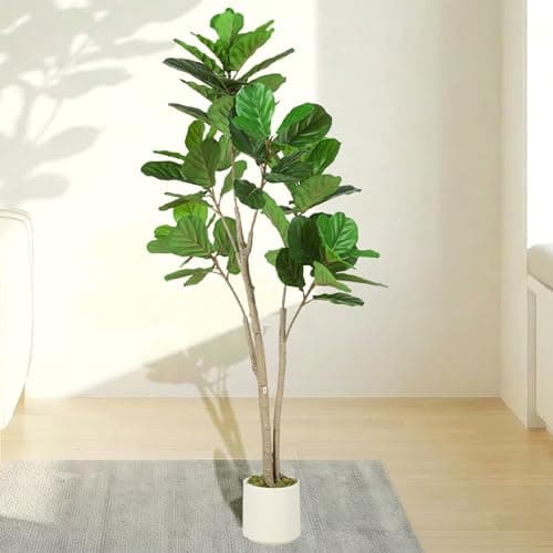Image of HOMCOM 150cm Artificial Fiddle Leaf Fig Tree, Decorative Plant with 98 PEVA Leaves in Pot for Indoor Home Office Living Room Decor, Green
