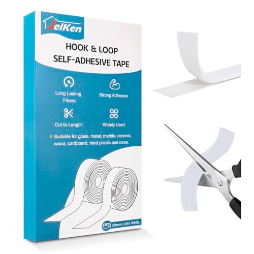 Image of JelKen Hook and Loop Tape, 20mm x 8m, Heavy Duty Self Adhesive Tape Extra Strong Double Sided Sticky Strips for Carpet Picture Hanging Fabric Home Office Industrial | Cut-to-Length (White)
