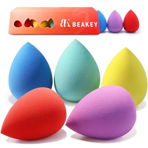 Image of BEAKEY Makeup Sponges 5 Pcs, Non-Latex, Blender Beauty Soft Foundation Sponge, High Density Makeup Sponge for Foundation, Liquid, Creams and Powders (Multi-Color)