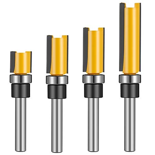 Image of 4 Pcs 1/4 Inch Shank Flush Trim Pattern Bit Set,Straight Flush Trim Tools with Bearing Template Router Cutter Professional Wood Top Woodworking Milling Tools