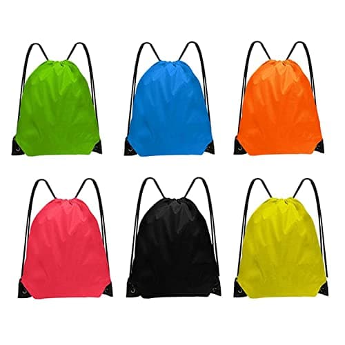 Image of DDSHUN 6 Pack Drawstring Bags Drawstring Gym Bag Waterproof Running Backpacks Sports String Bag String Swim PE Bag for Sports, School, Gym, Travel, Swimming Beach Storage Organization - Multicolor