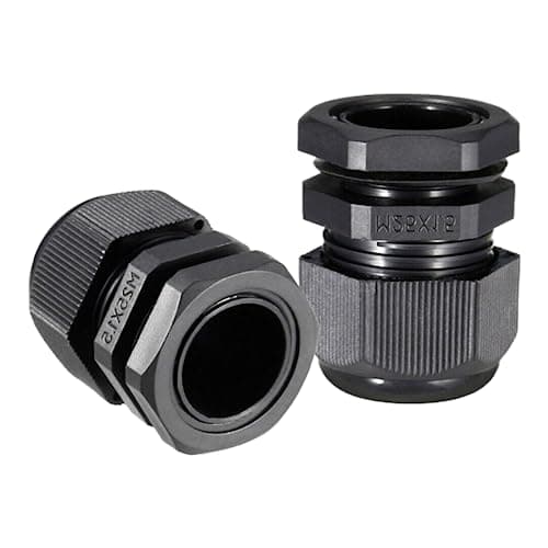 Image of Waterproof Cable Glands - Black Nylon Compression Cable Gland with Locking Nut Waterproof IP68 (Pack of 10 - M25 - Suitable for 13mm-18mm Cables)