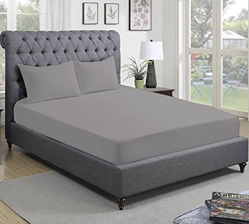 Image of 300 Thread Count 100% Pure Egyptian Cotton Bedding Fitted Sheets Stretches Up to 28cm Deep (Gray, Single: 91x193cm)
