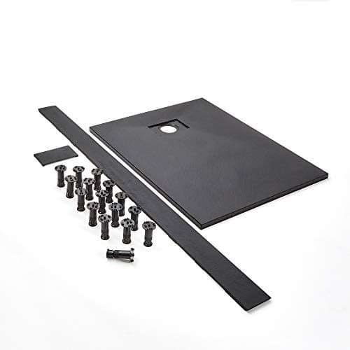 Image of Milano Rasa Graphite Textured Slate Effect Square Shower Tray Riser Kit - 900mm x 900mm