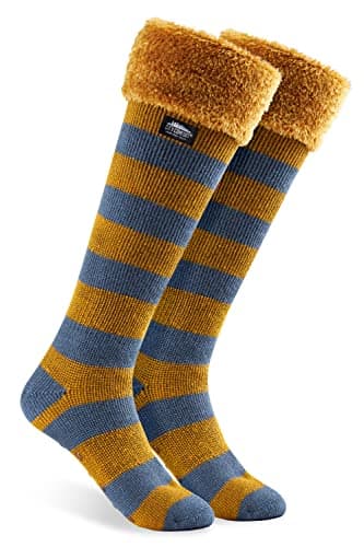 Image of CityComfort Slipper Socks for Women Non Slip Long Fluffy Socks (Yellow/Grey)