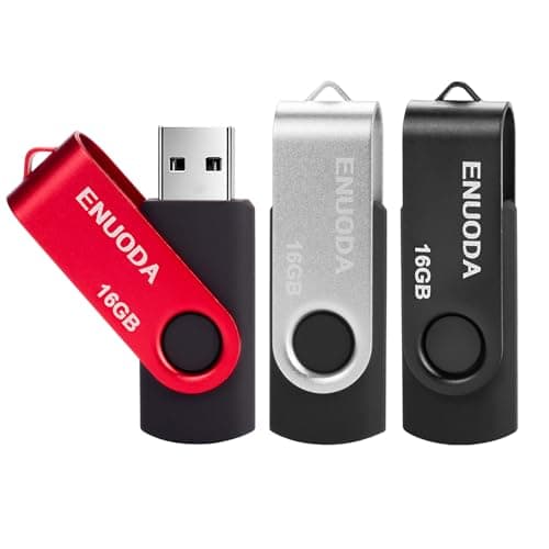 Image of ENUODA 16GB Memory Stick 3 Pack USB 2.0 Flash Drive Swivel Design Pen Drive USB Stick Thumb Drive for Data Storage (Black Silver Red)