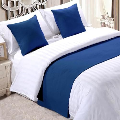Image of Makooz Solid Velvet Bed Runner King Size for 1.5m Bed - Matching Cushion Covers Sold Separately - Hotel Grade No Fading Soft Luxury Scarf - Bedroom Guesthouse Bedding Protection - 63x265cm Dark Blue