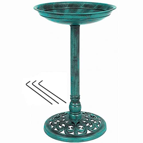 Image of Solar Powered Bird Bath Bowl Garden Ornamental Feeding Station Pedestal Table by Crystals® (Round Bowl Bird Bath Green)
