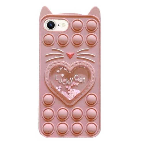 Image of Asgens Phone Case for iPhone 6/6S/7/8/SE 2020, Pop Cartoon Lucky Pink Cat Quicksand Bling Stars Push Bubbles Shockproof Silicone Soft Phone Case for Apple iPhone 6/6S/7/8/SE 2020 4.7 inch