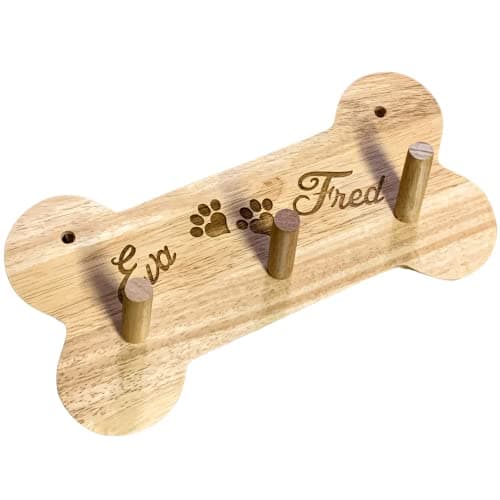 Image of Personalised Dog Lead Hanger - Wooden dog lead hooks plaque