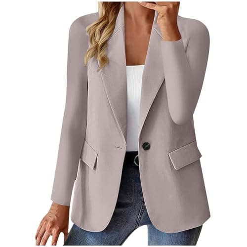 Image of blazer dresses for women uk Women's Long Sleeve Blazer Open Front Jacket Smart Casual Work Suit Coat with Pockets Office Ladies Formal Slim Fit Outerwear Khaki-b XL