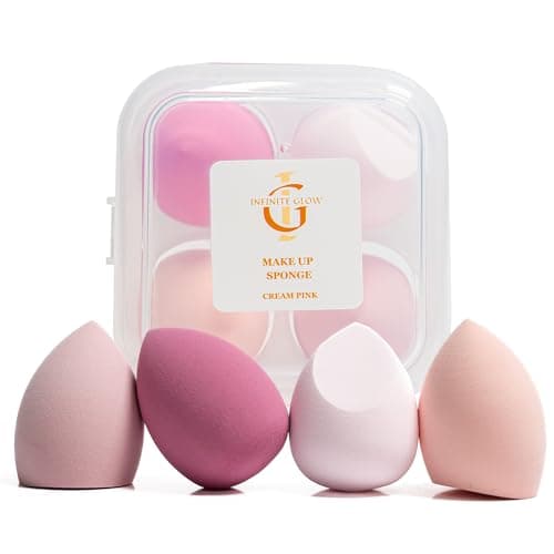 Image of Make up Sponge Set- 4 Pcs Variety Makeup Sponges for Foundation, Powder - Beauty Blenders for Face & Body- Make up Sponges - Makeup Sponges Pack with Case- 4 Pink Beauty Blenders