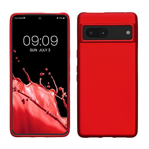 Image of kwmobile Case for Google Pixel 7 Case - Soft Slim Metallic TPU Silicone Cover - Metallic Dark Red