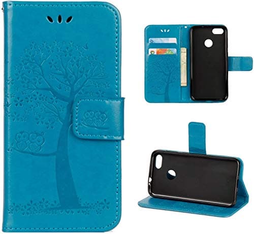 Image of Huawei Honor 9 Lite Case Honor 9 Lite Phone Case Shockproof iVOYI PU Leather Flip Wallet Owl Tree Embossed Cover for Huawei Honor 9 Lite with Kickstand Card Holder & One Touch Pen,Blue