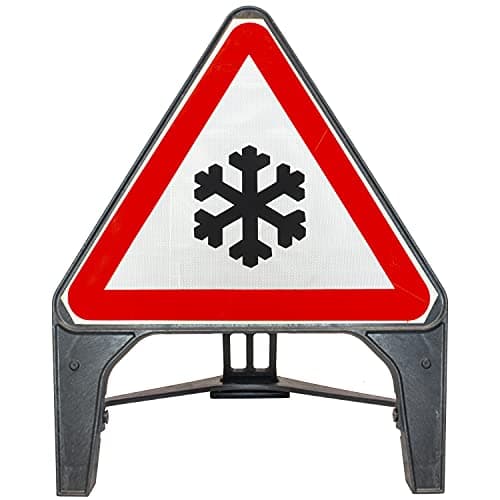 Image of Ice Warning 750mm Triangle Road Sign 554.2 - Plastic Temporary Road Street Traffic Safety Sign for Road and Street Works - Freestanding with Reflective Sign Face