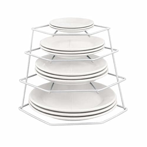 Image of Greenfields Kitchen 4 Tier Corner Plate Rack Heavy Duty Kitchen Cupboard Storage Shelf Organiser Space Saving Dish Rack Stand for Plates Bowls Dishes Compact Countertop Cabinet Organiser
