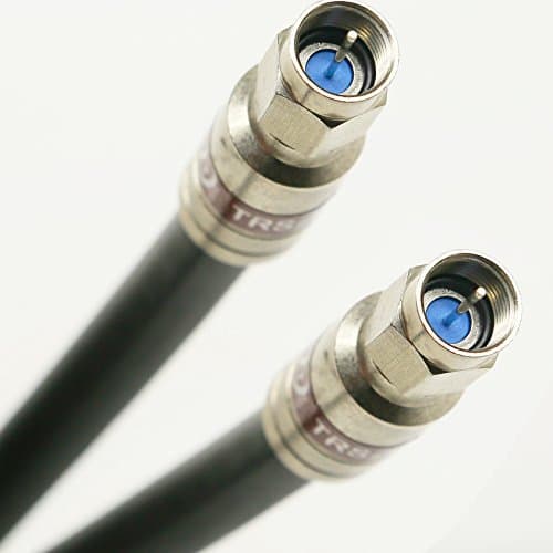 Image of PHAT SATELLITE - Enhanced Tri-Shield Direct Burial RG11 Flooded Coaxial Cable Weather Seal All Brass F-Connectors, 14AWG 75 Ohm, Assembled in USA (230 feet, Black)
