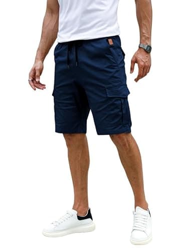 Image of Elegancity Mens Combat Cargo Work Shorts Casual Summer Cotton Jogging Short Regular Fit with Pockets (Blue, Large)
