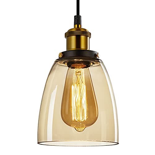 Image of FORCOSO Vintage Glass Pendant Lights - ø14cm Pendant Lighting Ceiling with Glass Lampshade Adjustable Height Hanging Lights for Loft Kitchen Island Dining Room Bedroom